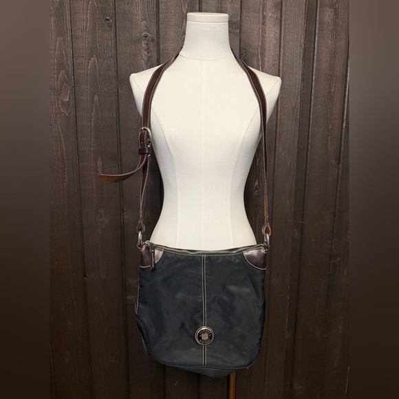 Dooney & Bourke Handbags - Dooney & Bourke Wayfarer Black Nylon Brown Leather Small Crossbody Shoulder Bag